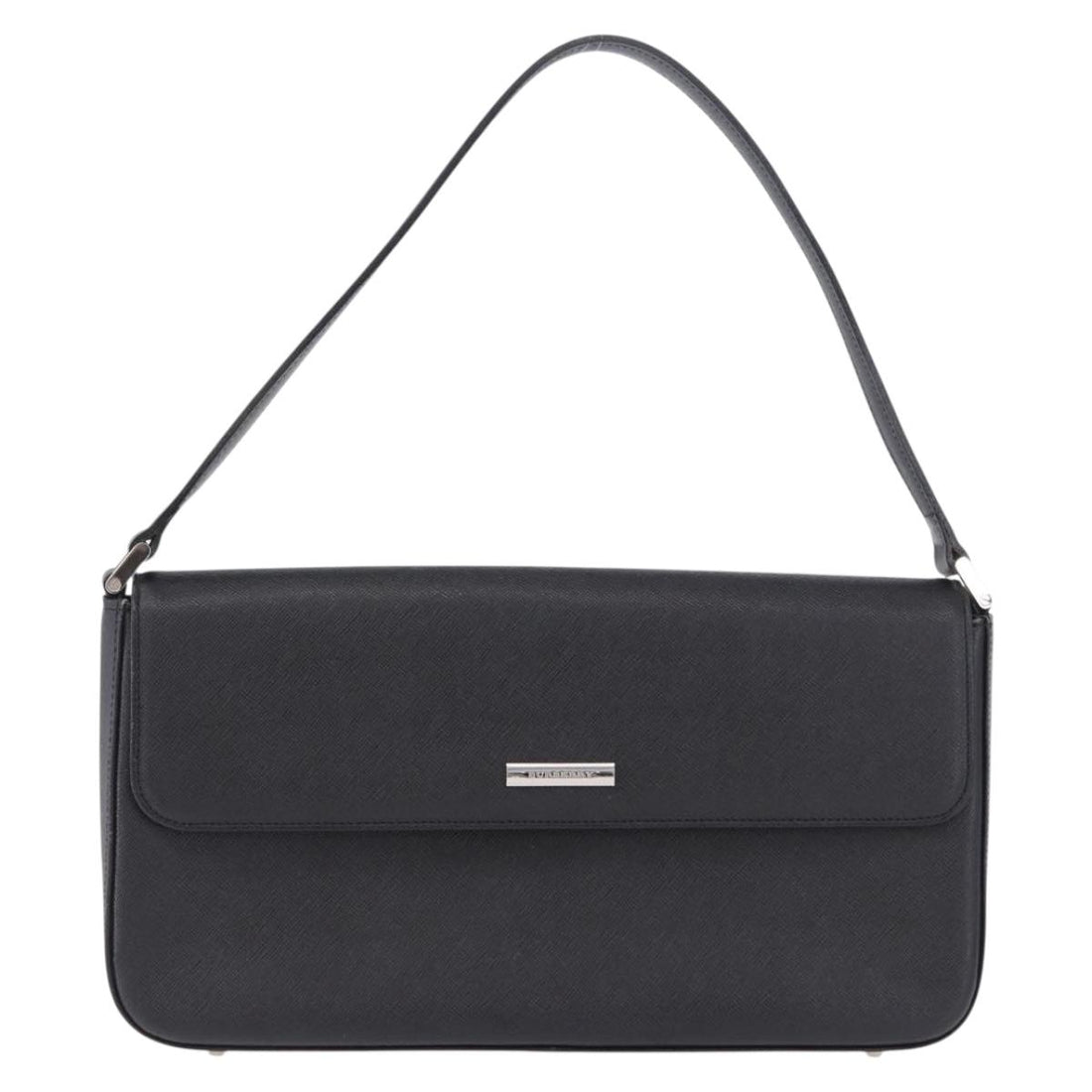 BURBERRY Shoulder Bag Leather Black Silver Auth 196645A