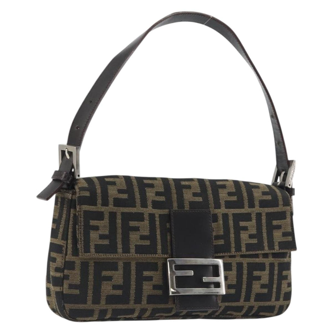 FENDI Zucca Canvas Mamma Baguette Shoulder Bag Brown Black Auth am12413V
