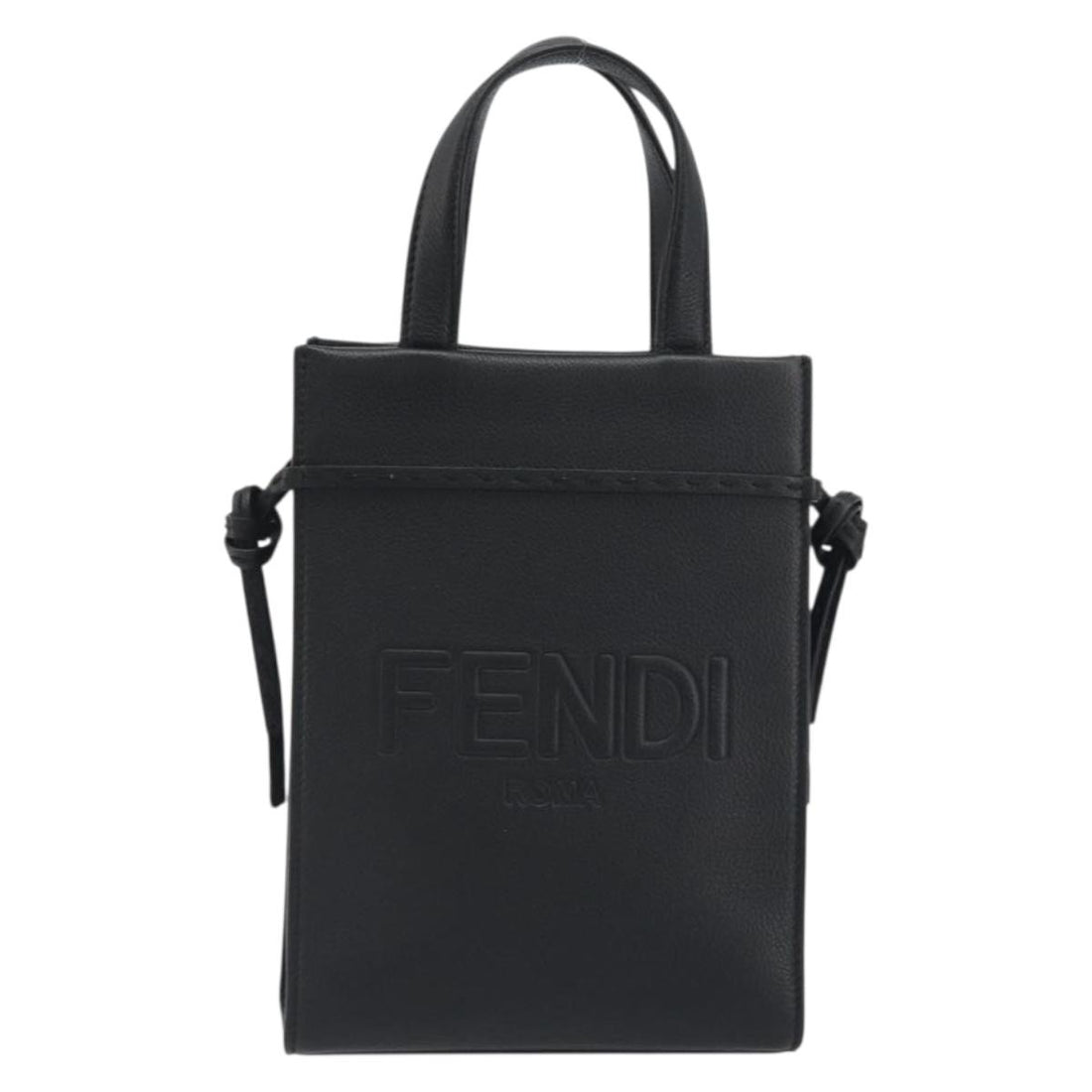 FENDI Go-To Shopper Hand Bag Leather Black Silver Auth mr2832