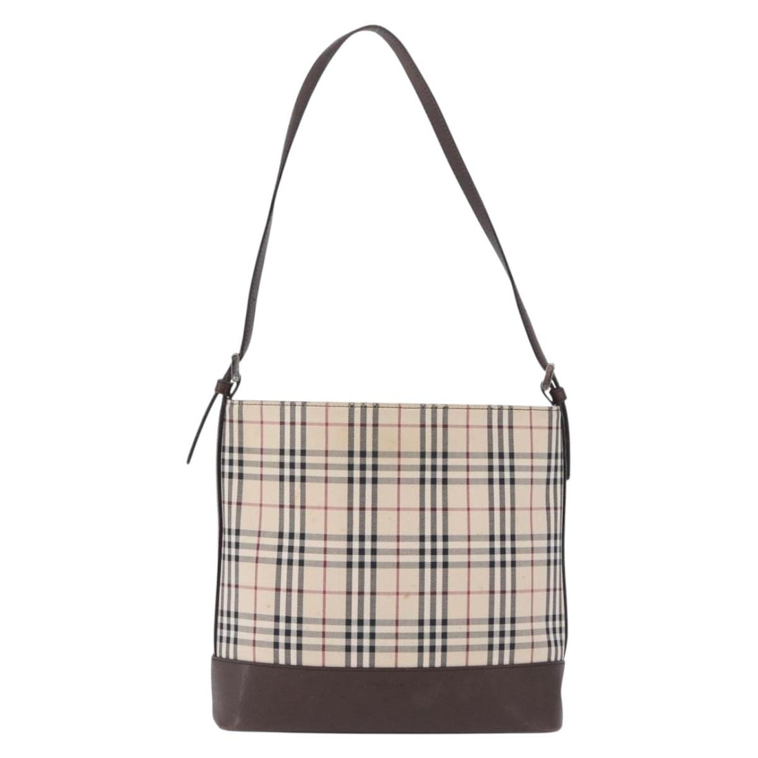BURBERRY Nova Check Shoulder Bag Canvas Beige Silver Auth BA14773