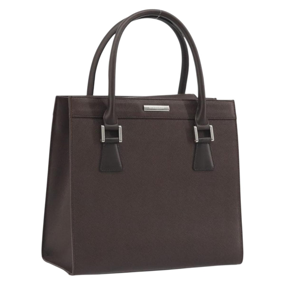 BURBERRY Hand Bag Leather Brown Silver Auth BA14870A