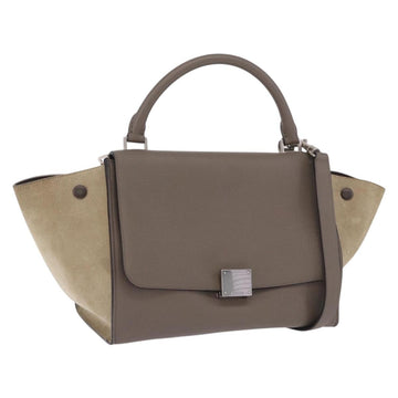 Celine Trapeze Handbag Suede Leather 2way Beige Silver