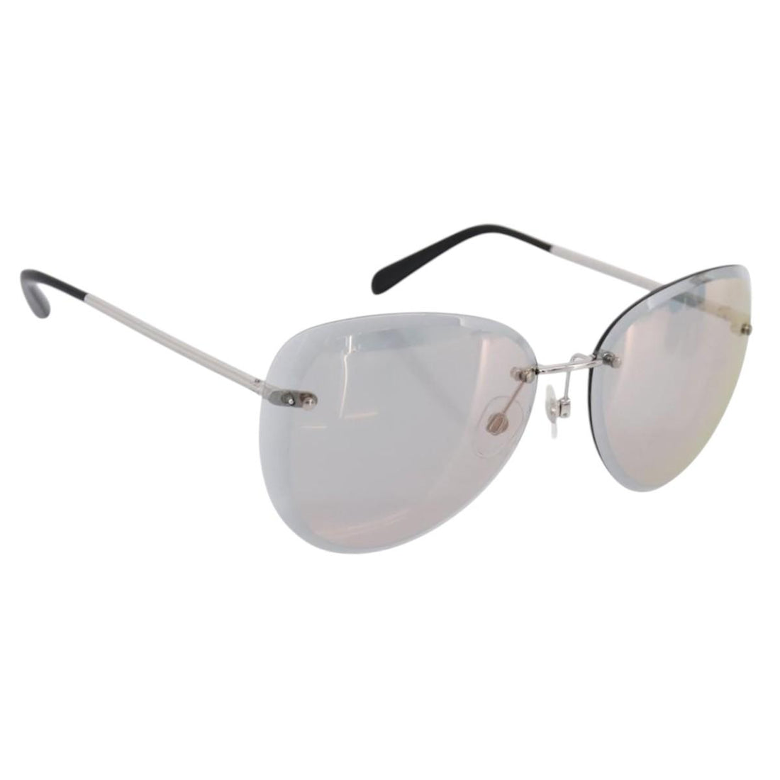 CHANEL Rimless Sunglasses Metal Gray Silver CC Auth am12308M