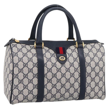 GUCCI GG Supreme Sherry Line Boston Bag PVC Navy Gold 40 02 007 Auth 198342