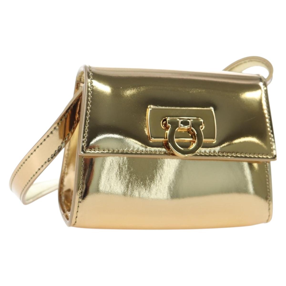 Salvatore Ferragamo Gancini Shoulder Bag Metallic leather Gold