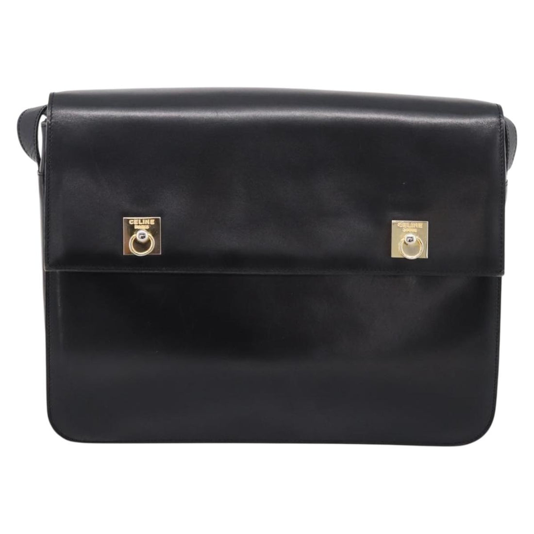 CELINE Shoulder Bag Leather Black Gold Auth mr2828