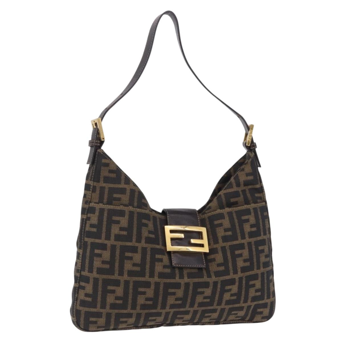 Fendi Zucca Canvas Mamma Baguette Shoulder Bag Brown Gold Tone