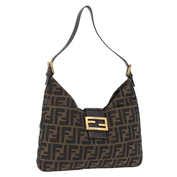 Fendi Zucca Canvas Mamma Baguette Shoulder Bag Brown Gold Tone