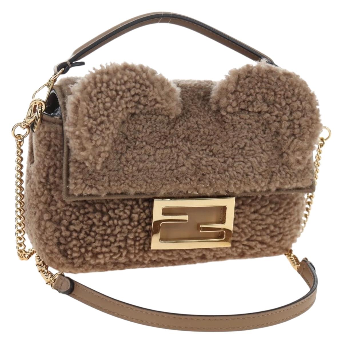 Fendi Baguette Shoulder Bag Shearing 2way Beige Gold