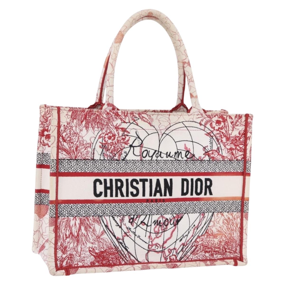 Christian Dior Book Tote Canvas White Red