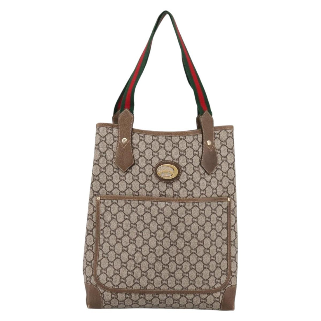 GUCCI Plus Hand Bag PVC Leather Beige Gold Tone Auth ep15790