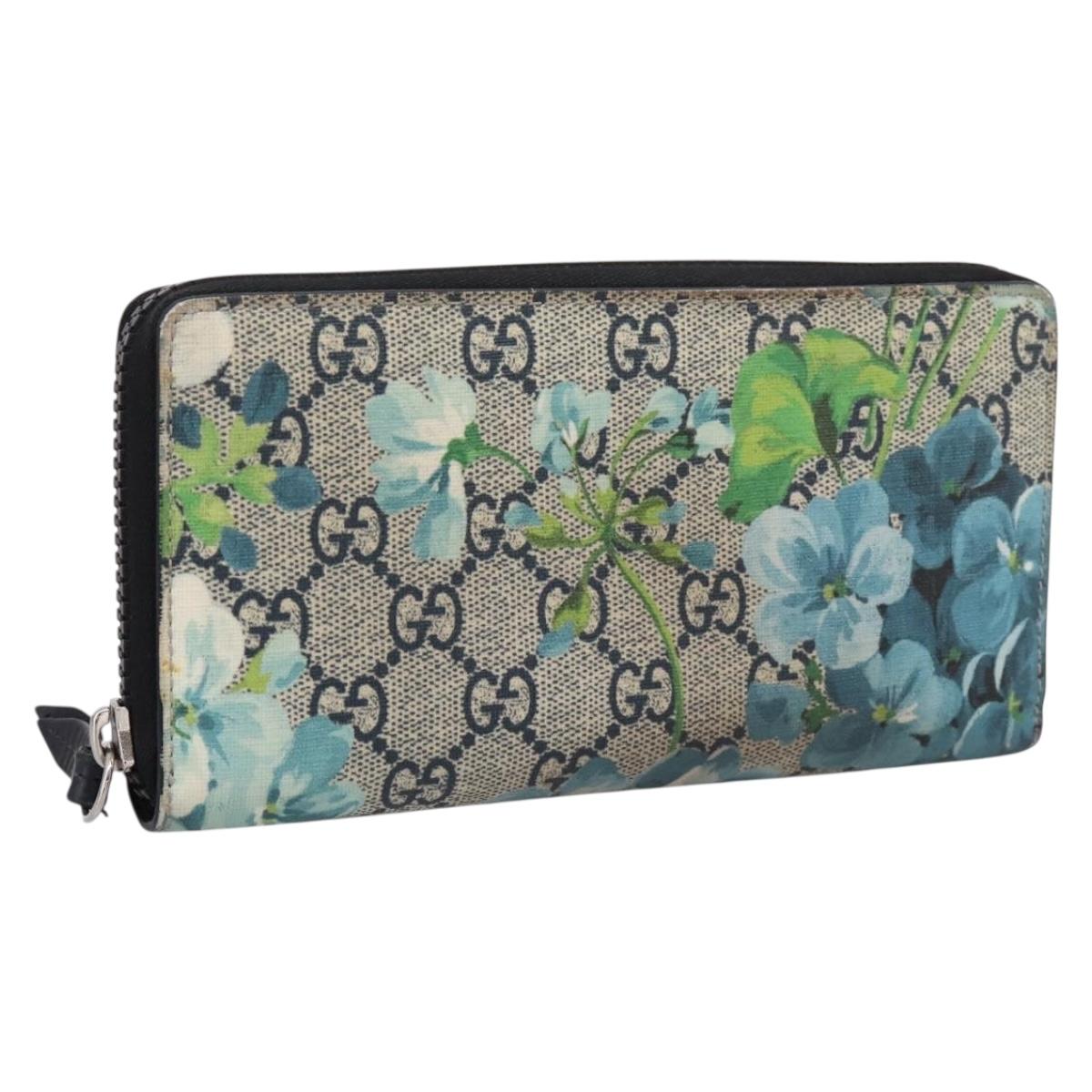 Gucci GG Blooms Long Wallet PVC Blue Silver