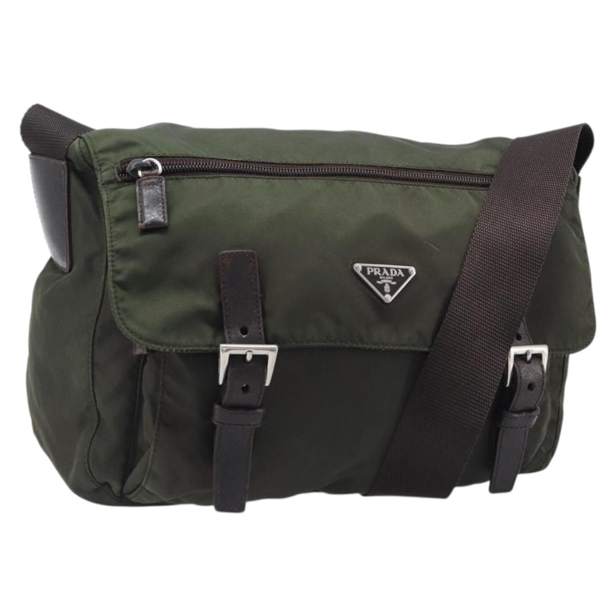 Prada Shoulder Bag Nylon Khaki Silver (Grade C)