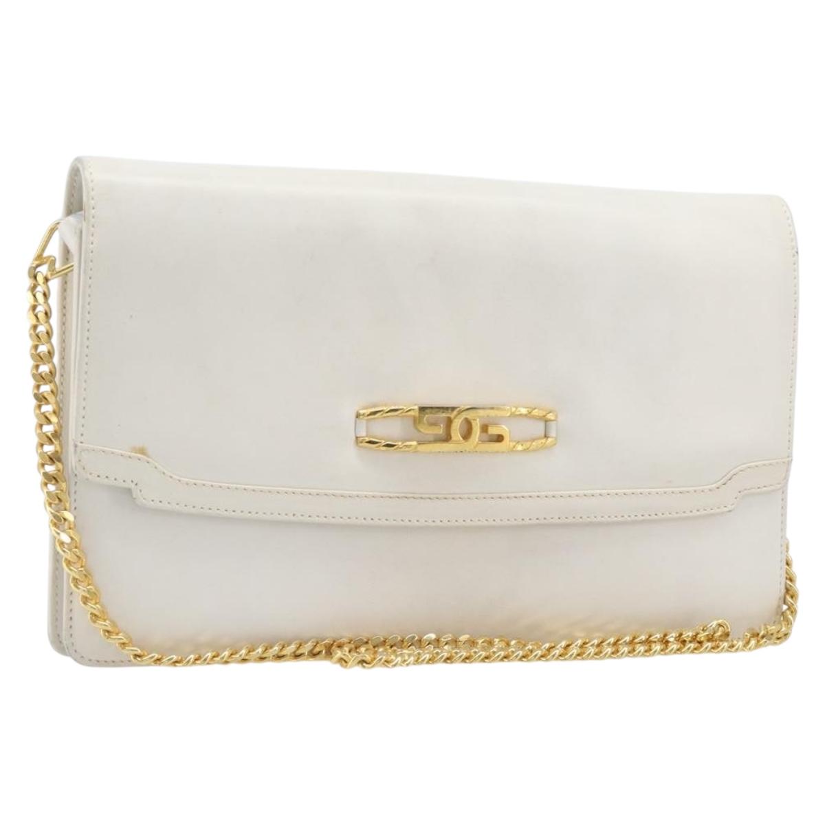 Gucci Chain Shoulder Bag Leather White Gold