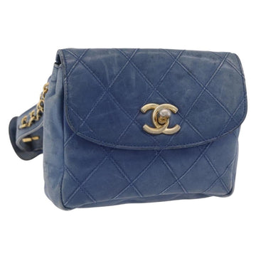 Chanel Bicolore Waist Bag Leather Blue Gold CC