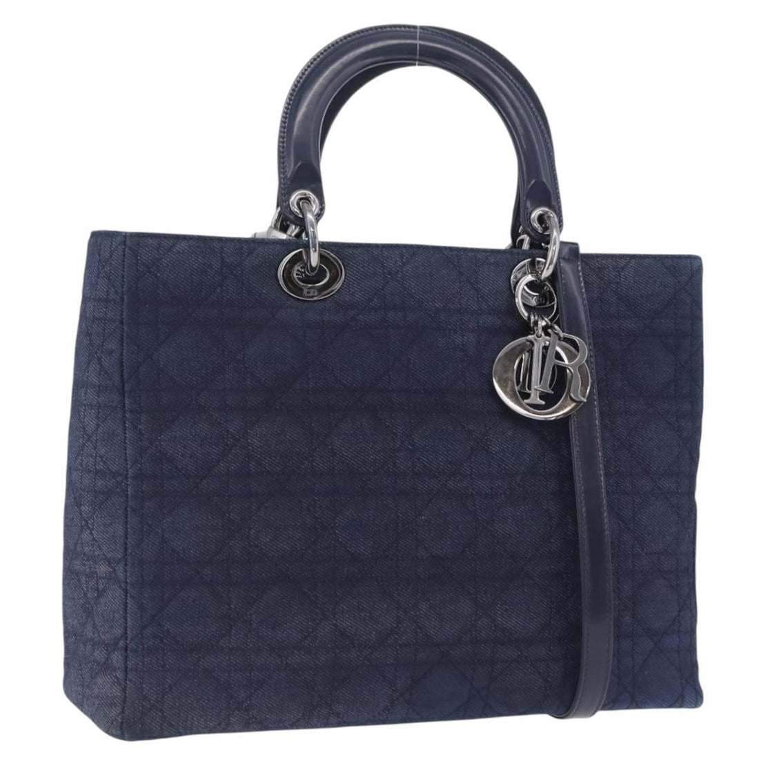 Christian Dior Lady Dior Canage Handbag Denim 2way Blue Silver