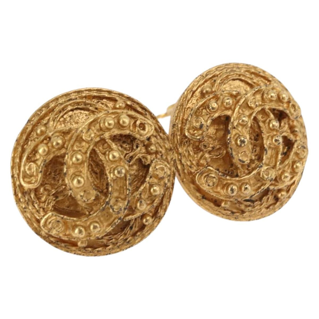 CHANEL Earring Metal Gold Tone CC Auth 198822V