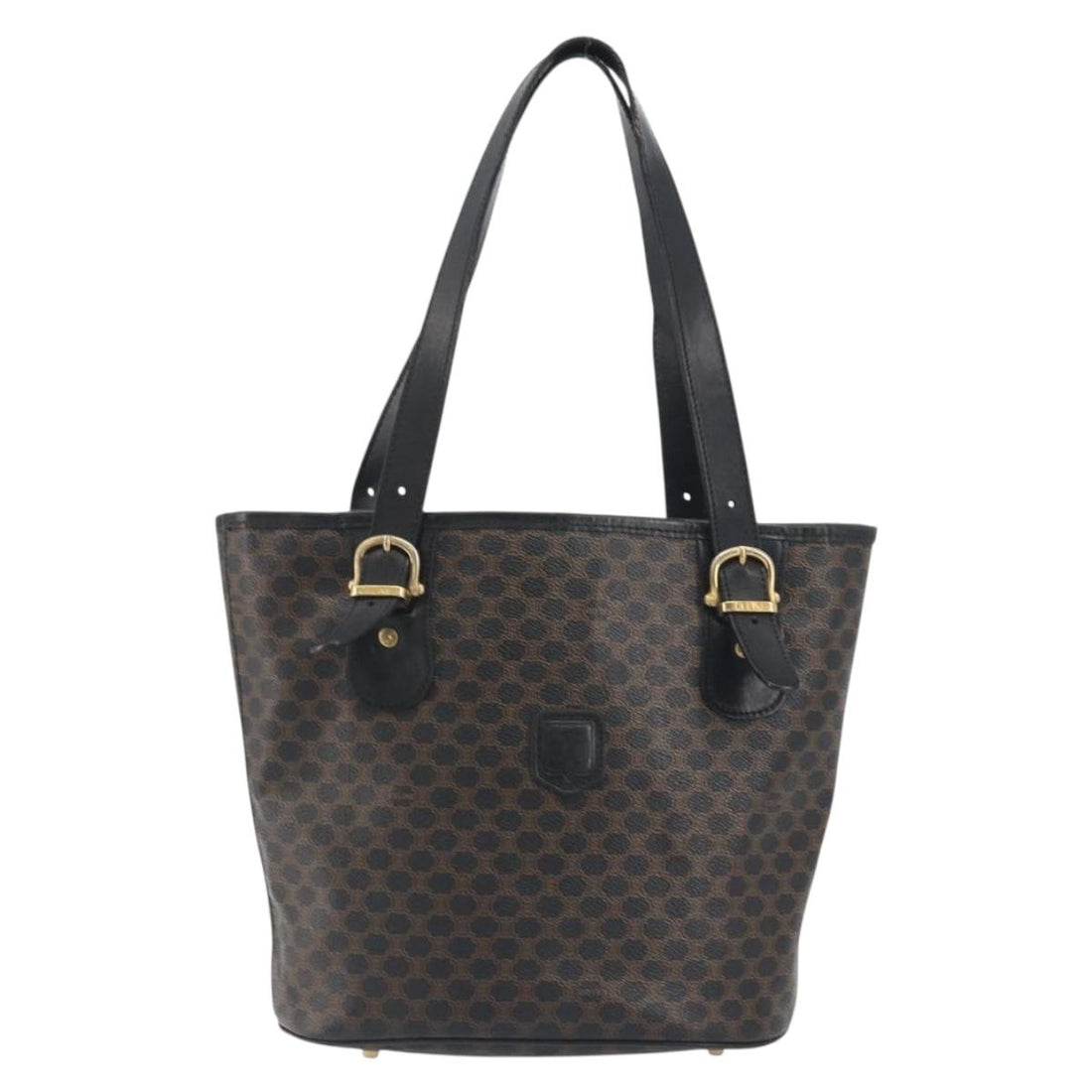 CELINE Macadam Tote Bag PVC Leather Black Gold Tone Auth BA14899