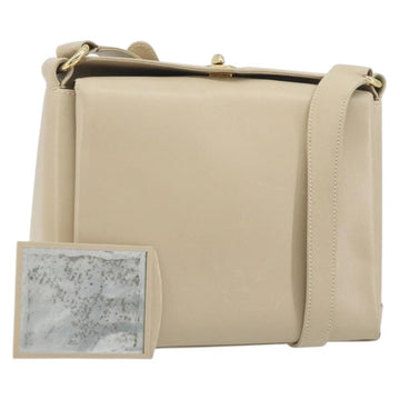GUCCI Old Turn Lock Shoulder Bag Leather Beige Gold Tone Auth am12298A