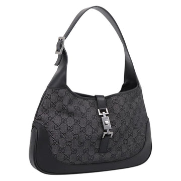 GUCCI GG Canvas Jackie Shoulder Bag Black Silver 00963 Auth am12328V