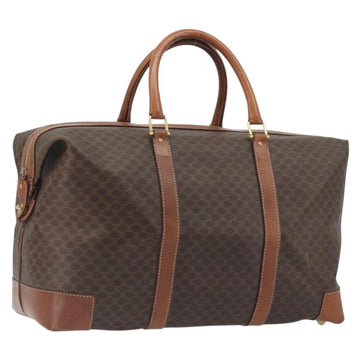 CELINE Macadam Canvas Boston Bag PVC Leather Brown Gold Auth 192543