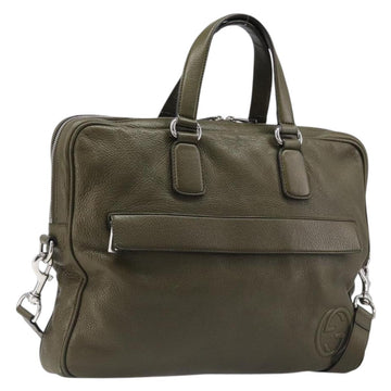Gucci Business Bag Leather 2way Khaki Silver