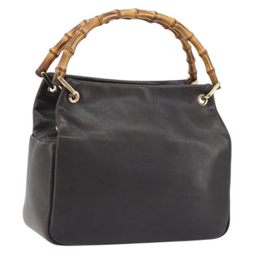 GUCCI Bamboo Hand Bag Leather Brown Gold Tone 000 3444 0575 Auth BA14834