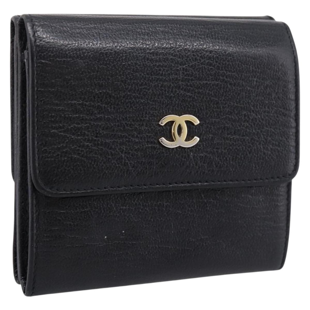 Chanel Compact Wallet Leather Black Gold CC