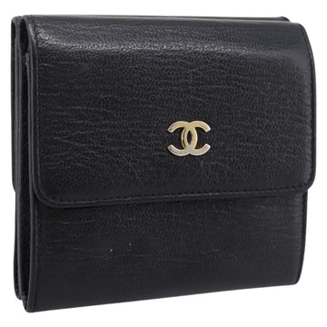 Chanel Compact Wallet Leather Black Gold CC