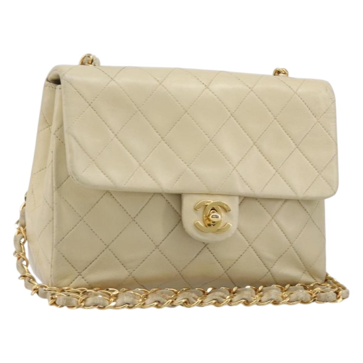 Chanel Matelasse Chain Shoulder Bag Lamb Skin Beige Gold CC (Grade CD)