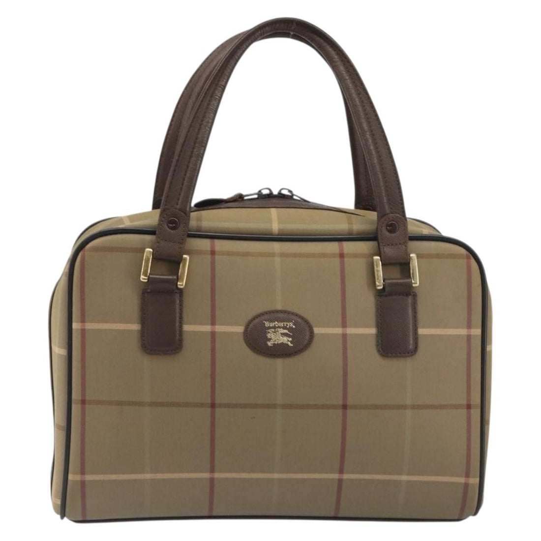 Burberrys Nova Check Hand Bag Canvas Brown Gold Auth 198681