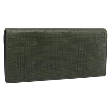 LOEWE Long Wallet Leather Green Silver Auth 198759A