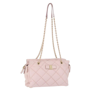 Salvatore Ferragamo Vala Chain Shoulder Bag Leather Pink Gold Tone Auth 198526A