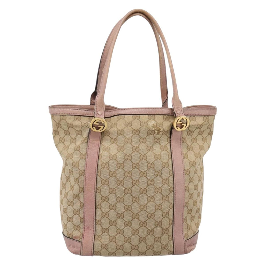 GUCCI GG Canvas Miss GG Tote Bag Beige Gold Tone 342591 Auth 198622