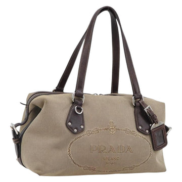 Prada Shoulder Bag Canvas Beige Silver