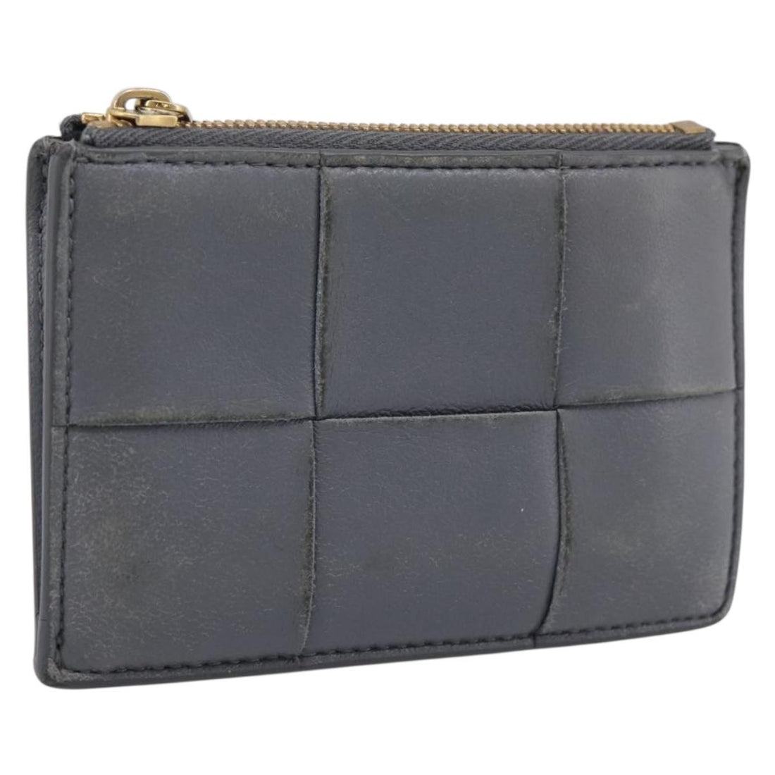 BOTTEGA VENETA MAXI INTRECCIATO Coin Purse Leather Gray Gold Tone Auth BA15048