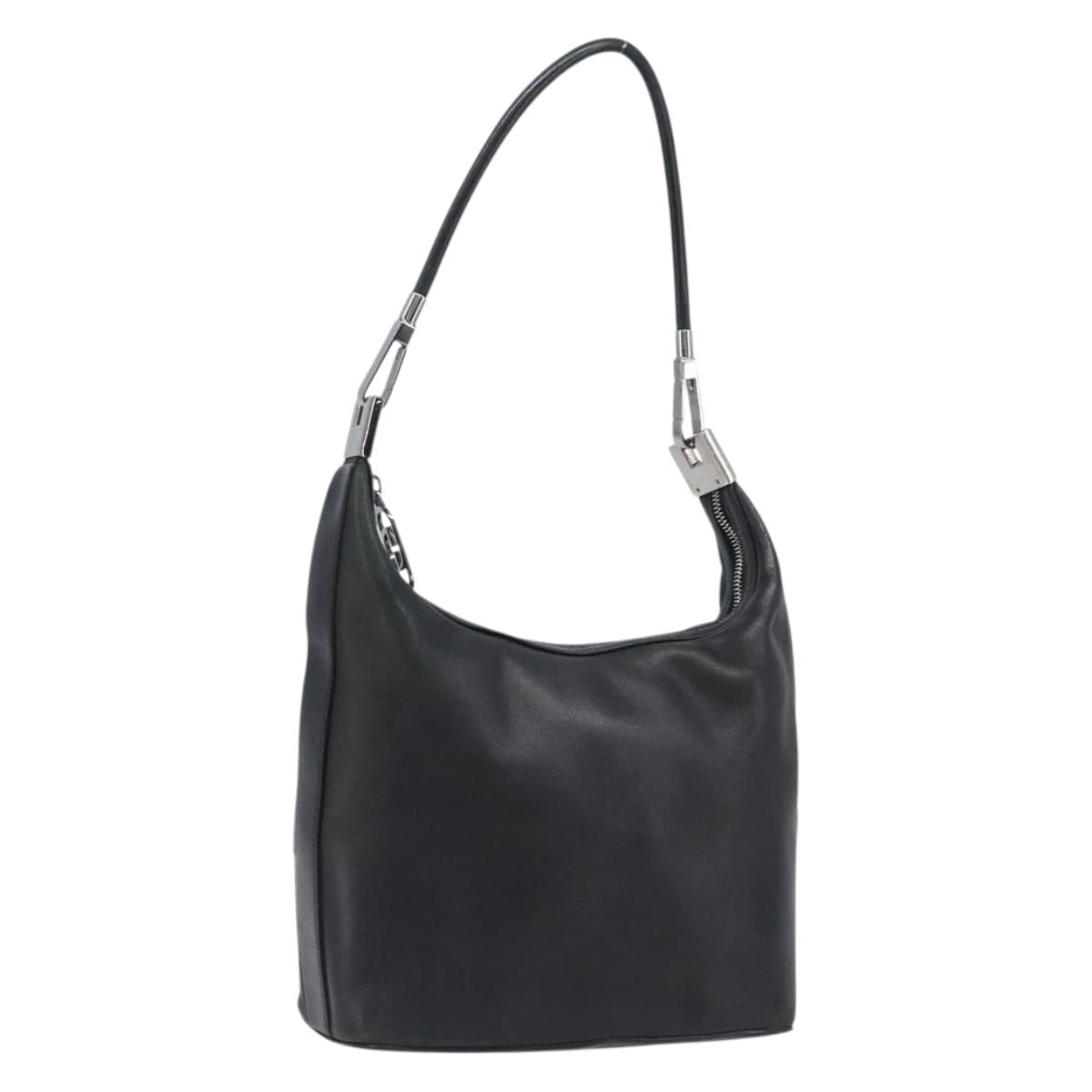 Gucci Shoulder Bag Leather Black Silver