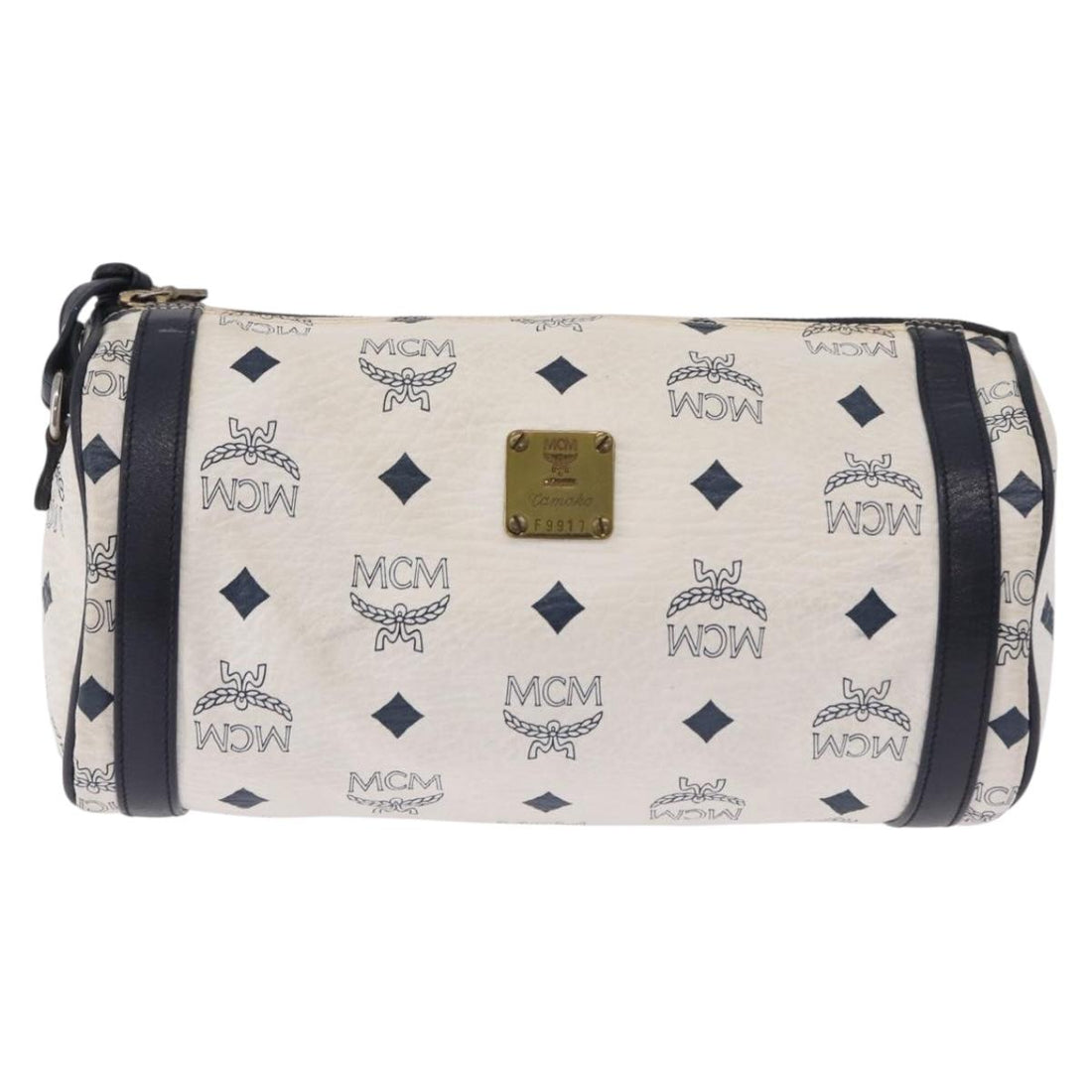 MCM Vicetos Logogram Shoulder Bag PVC White Gold Auth 198277