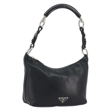 PRADA Hand Bag Leather Black Silver Auth 197326V