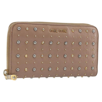 Miu Miu Long Wallet Leather Pink Gold Silver Auth 198810A