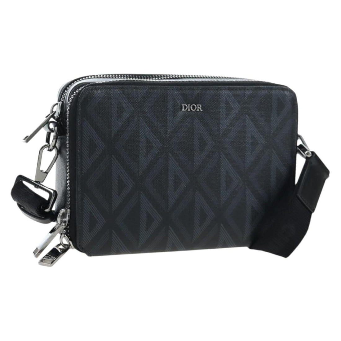 Christian Dior CD Diamond Messenger Shoulder Pouch PVC Black Silver