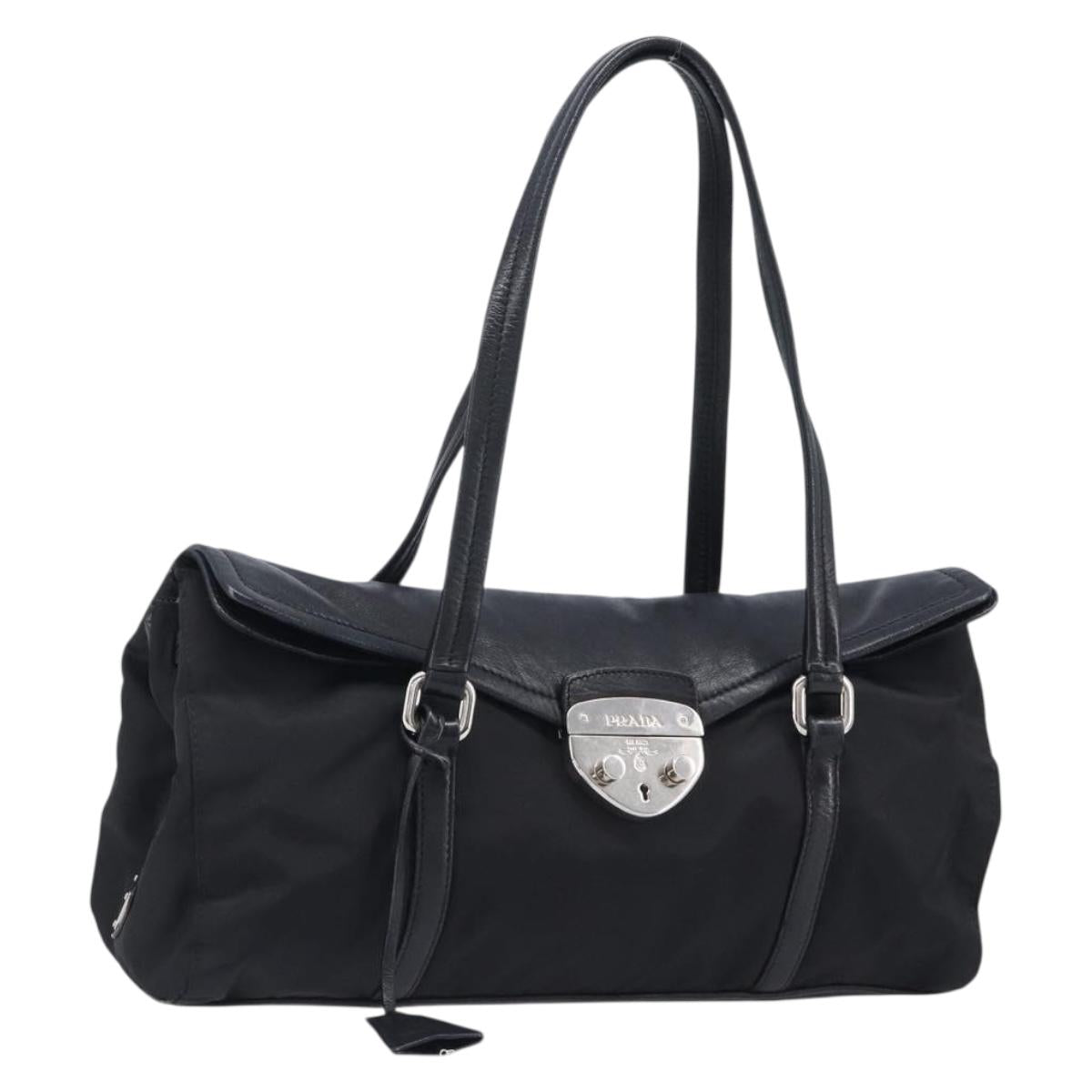 Prada Handbag Nylon Leather Black Silver (Grade BC)