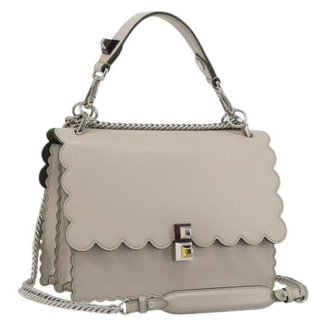 FENDI Canay Chain Shoulder Bag Leather 2way Gray Silver 8BT283 Auth 198665M