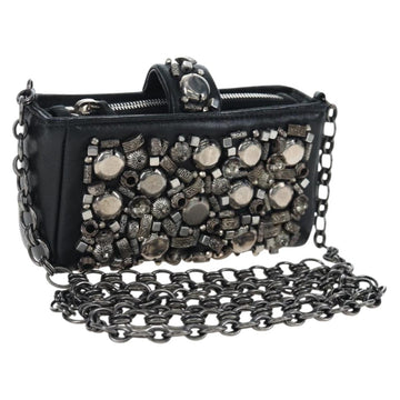 Chanel Chain Shoulder Pouch Lamb Skin Black Silver CC