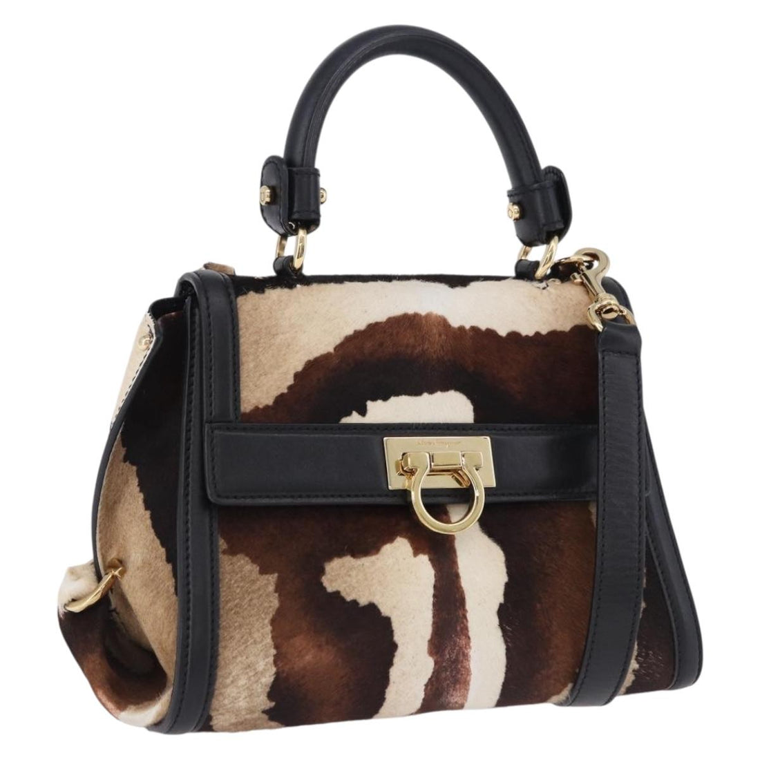 Salvatore Ferragamo Gancini Sofia Bag Harako leather 2way Brown Gold Auth 196922A
