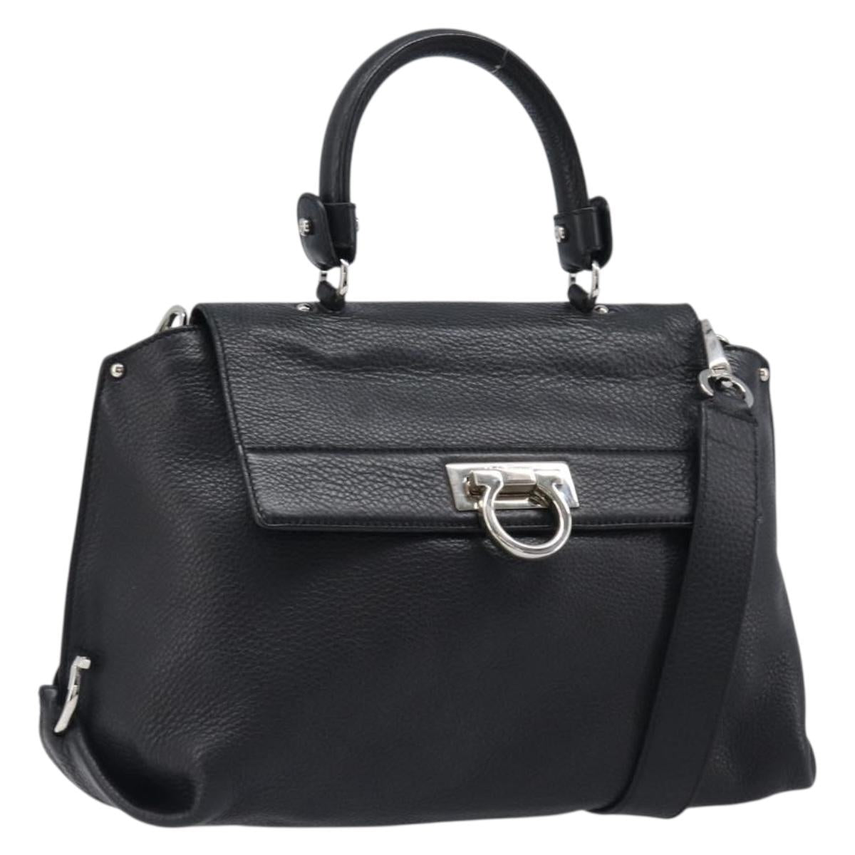 Salvatore Ferragamo Sofia Gancini Bag Leather 2way Black Silver