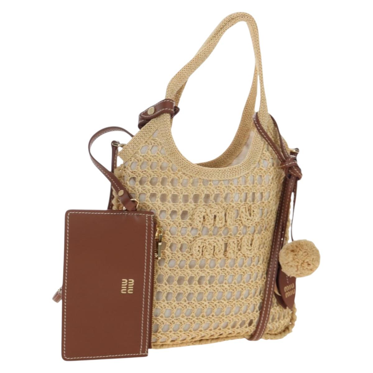 Miu Miu Ivy Handbag Canvas 2way Beige Gold