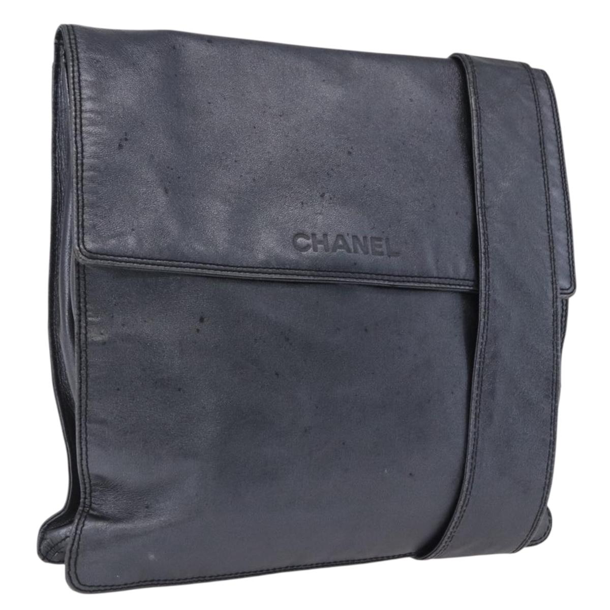 Chanel Shoulder Bag Leather Blue Gold CC