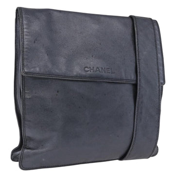 Chanel Shoulder Bag Leather Blue Gold CC
