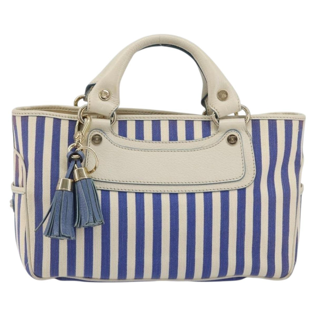 CELINE Boogie Bag Canvas Navy Gold Tone Auth 198642A